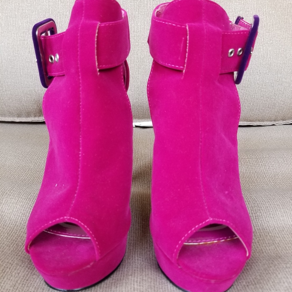 Hot Pink Open-Toe Booties